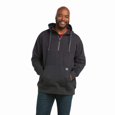 Grey Men's Ariat Rebar Workman 1/4 Zip Hoodies | 7520-WBJVF