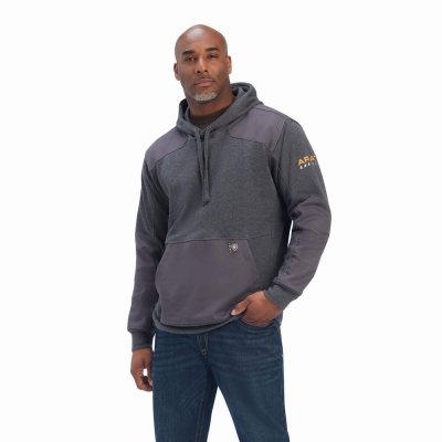 Grey Men's Ariat Rebar Workman DuraCanvas Hoodies | 2463-ONPXU