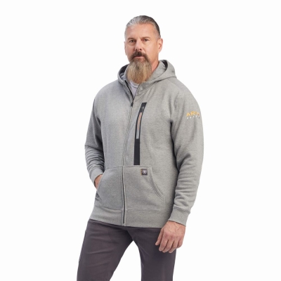 Grey Men's Ariat Rebar Workman Full Zip Hoodies | 6123-PTVIC