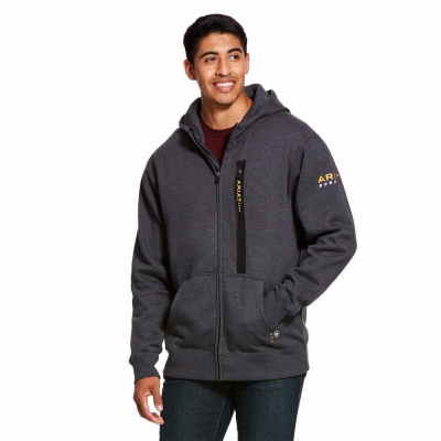 Grey Men's Ariat Rebar Workman Full Zip Hoodies | 8207-WSHFQ