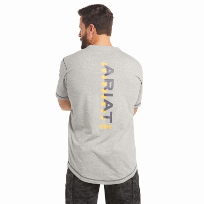 Grey Men's Ariat Rebar Workman Logo Short Sleeve | 2079-SQWTF