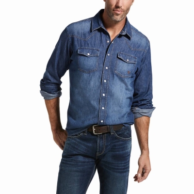 Grey Men's Ariat Retro Fit Shirts | 0175-CIERS