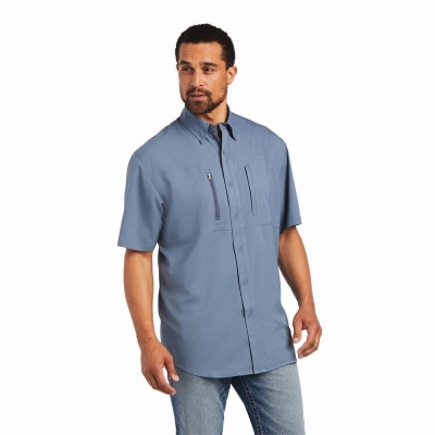 Grey Men's Ariat VentTEK Classic Fit Shirts | 7398-YHGJF