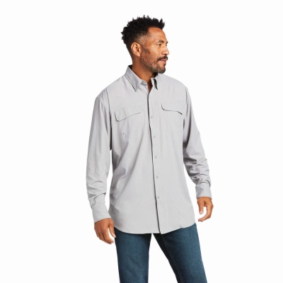 Grey Men's Ariat VentTEK Outbound Classic Fit Shirts | 8295-POIDF