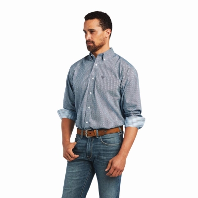 Grey Men's Ariat Wrinkle Free Yoel Classic Fit Shirts | 9013-IOGHA