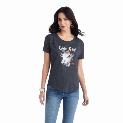 Grey Women's Ariat Cow Gal Tops | 3501-ICHSV