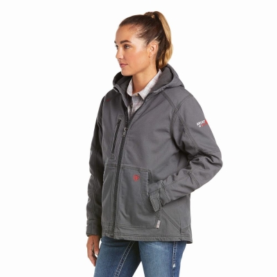 Grey Women's Ariat FR DuraLight Stretch Canvas Jackets | 4173-DOESF