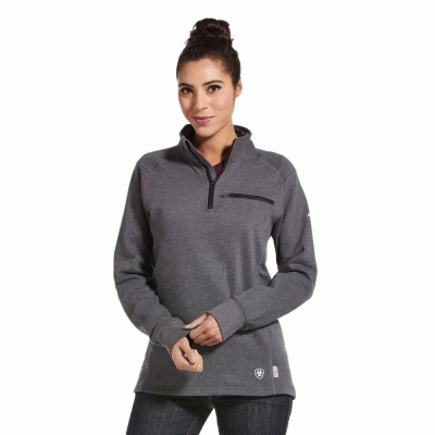 Grey Women's Ariat FR Rev 1/4 Zip Shirts | 8046-ENOAB