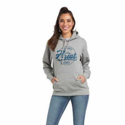 Grey Women's Ariat REAL Arm Logo Hoodies | 0615-SDIZP