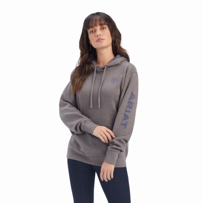 Grey Women's Ariat REAL Arm Logo Hoodies | 7906-JNOAK