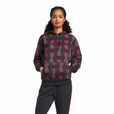 Grey Women's Ariat REAL Diamondback Printed Hoodies | 8635-QMCRW