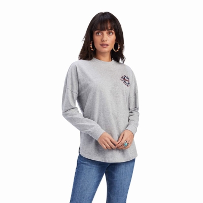 Grey Women's Ariat REAL Oversized Graphic Tops | 7132-SNDCM