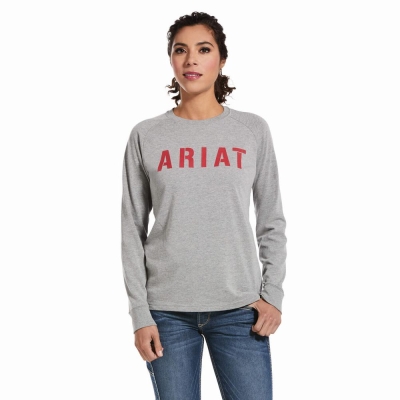 Grey Women's Ariat Rebar CottonStrong Block T Shirts | 4319-SYMBJ