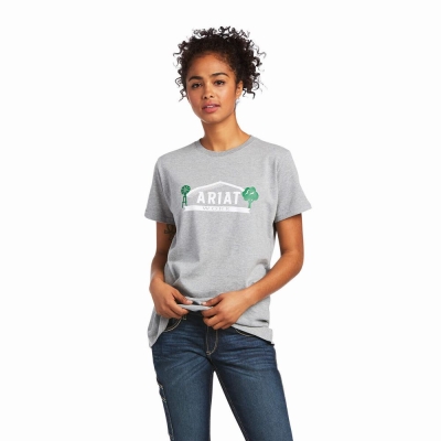 Grey Women's Ariat Rebar Cotton Strong Farm Graphic Tops | 0719-TZFVX