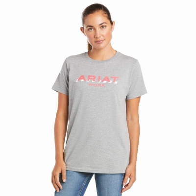 Grey Women's Ariat Rebar Cotton Strong Logo Short Sleeve | 8609-IUBDZ