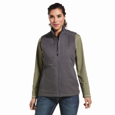 Grey Women's Ariat Rebar DuraCanvas Insulated Vests | 7048-QHDUV