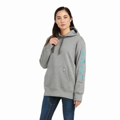 Grey Women's Ariat Rebar Graphic Hoodies | 2694-EQYWI