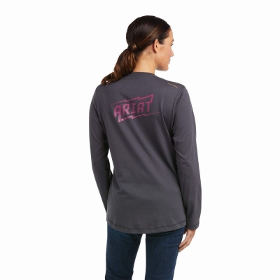 Grey Women's Ariat Rebar Workman High Voltage T Shirts | 3592-KDJIV