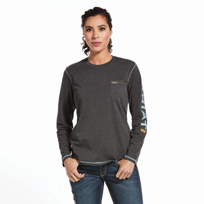 Grey Women's Ariat Rebar Workman Logo T Shirts | 1368-NPMVJ