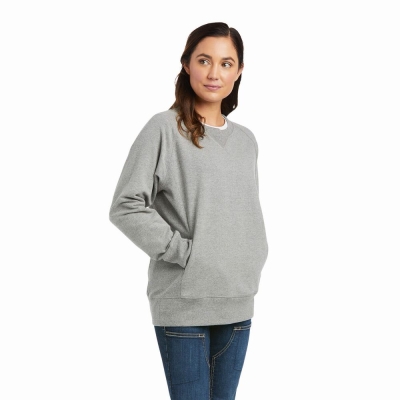 Grey Women's Ariat Rebar Workman Washed Fleece Hoodies | 7164-JLYNT