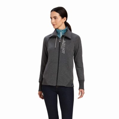 Grey Women's Ariat Team Logo Full Zip Hoodies | 4390-PHSEV