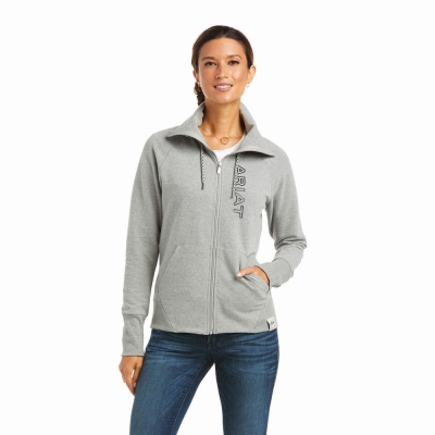 Grey Women's Ariat Team Logo Full Zip Hoodies | 7081-ZKJMU