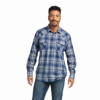 Indigo Men's Ariat Hempstead Retro Fit Shirts | 5260-WCBSM