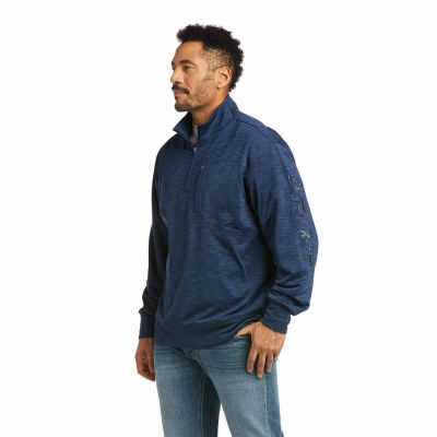 Indigo Men's Ariat Team Logo 1/4 Zip Hoodies | 0723-SGUOA