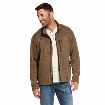 Khaki Men's Ariat Caldwell Full Zip Hoodies | 9356-BGKOS