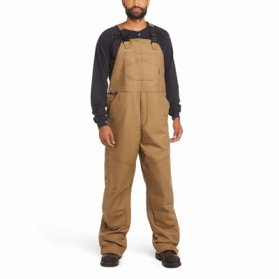 Khaki Men's Ariat FR Insulated Overall 2.0 Pants | 6023-BFDVR