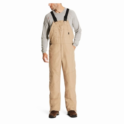 Khaki Men's Ariat FR Insulated Overall Pants | 1935-YNCOL