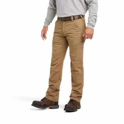 Khaki Men's Ariat FR M5 Stretch DuraLight Canvas Pants | 6087-ACEIR