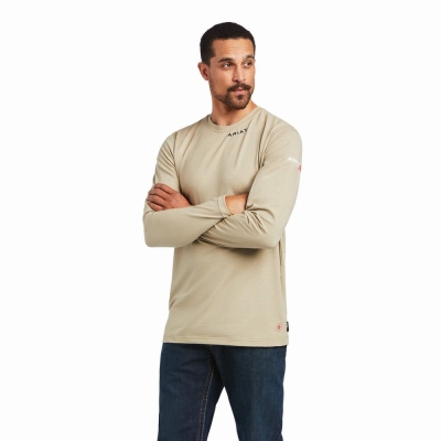 Khaki Men's Ariat FR Shirts | 0467-DEBIJ