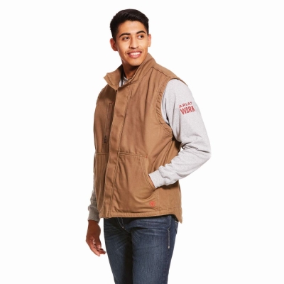 Khaki Men's Ariat FR Workhorse Insulated Jackets | 9681-DFBPY