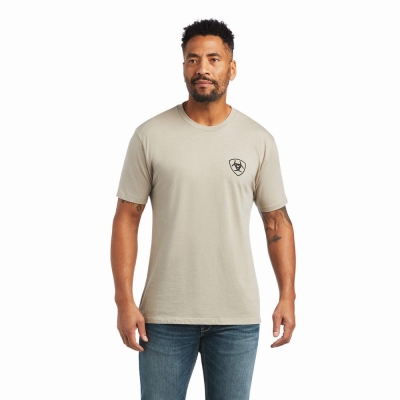 Khaki Men's Ariat Monument Sunset Polo Shirts | 2103-ESUWB