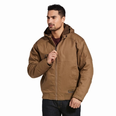 Khaki Men's Ariat Rebar DuraCanvas Jackets | 3670-PEZRB