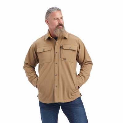 Khaki Men's Ariat Rebar DuraStretch Utility Softshell Jackets | 3189-FUWGD