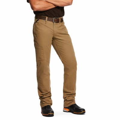 Khaki Men's Ariat Rebar M4 Low Rise DuraStretch Made Tough Pants | 4598-LINOV