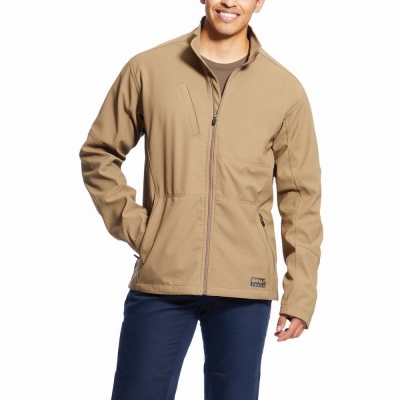 Khaki Men's Ariat Rebar Stretch Canvas Softshell Jackets | 2861-VMZBO