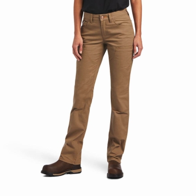 Khaki Women's Ariat Rebar DuraStretch Made Tough Double Front Pants | 3920-QBHPA