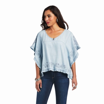 Light Blue Women's Ariat Eden Tops | 1685-OJHLF