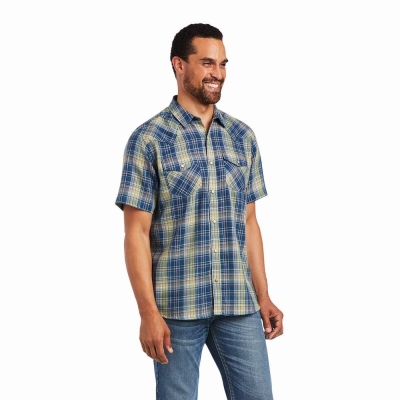 Light Green Men's Ariat Huey Retro Fit Shirts | 3560-UGTVZ