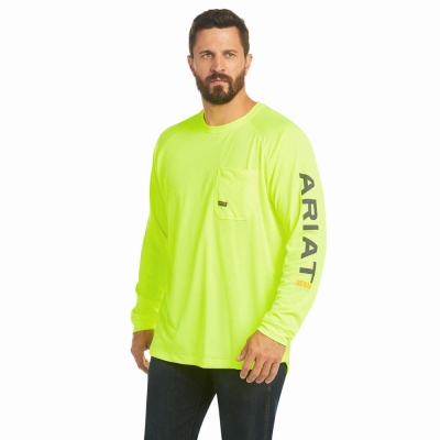 Light Green Men's Ariat Rebar Heat Fighter T Shirts | 4231-SQHLP