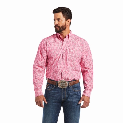 Light Rose Men's Ariat Mark Classic Fit Shirts | 8679-ISUPJ