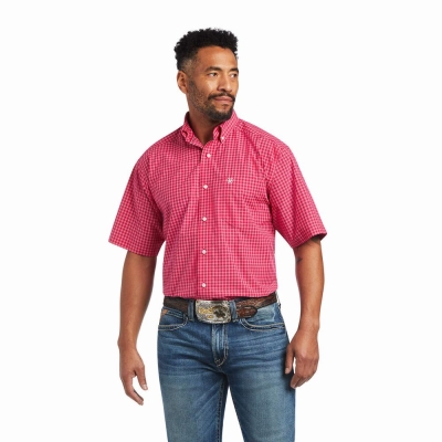 Light Rose Men's Ariat Pro Series Miles Classic Fit Shirts | 0467-BQXDS