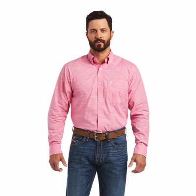 Light Rose Men's Ariat Solid Slub Classic Fit Shirts | 6195-WYJPZ