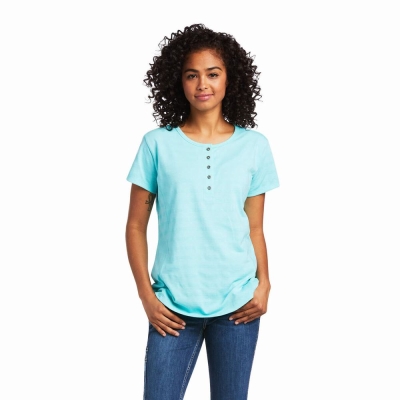 Light Turquoise Blue Women's Ariat Rebar Henley Tops | 5947-EHZPM