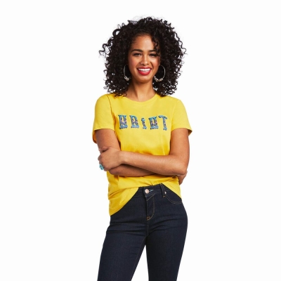 Mustard Women's Ariat REAL Kinship Tops | 9023-FEKIG