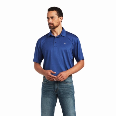 Navy Blue Men's Ariat Charger 2.0 Polo Shirts | 9684-XFIZN