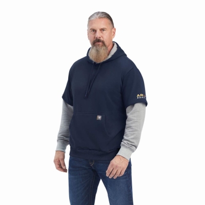 Navy Grey Men's Ariat Rebar Workman Dually Hoodies | 6290-NXQRY